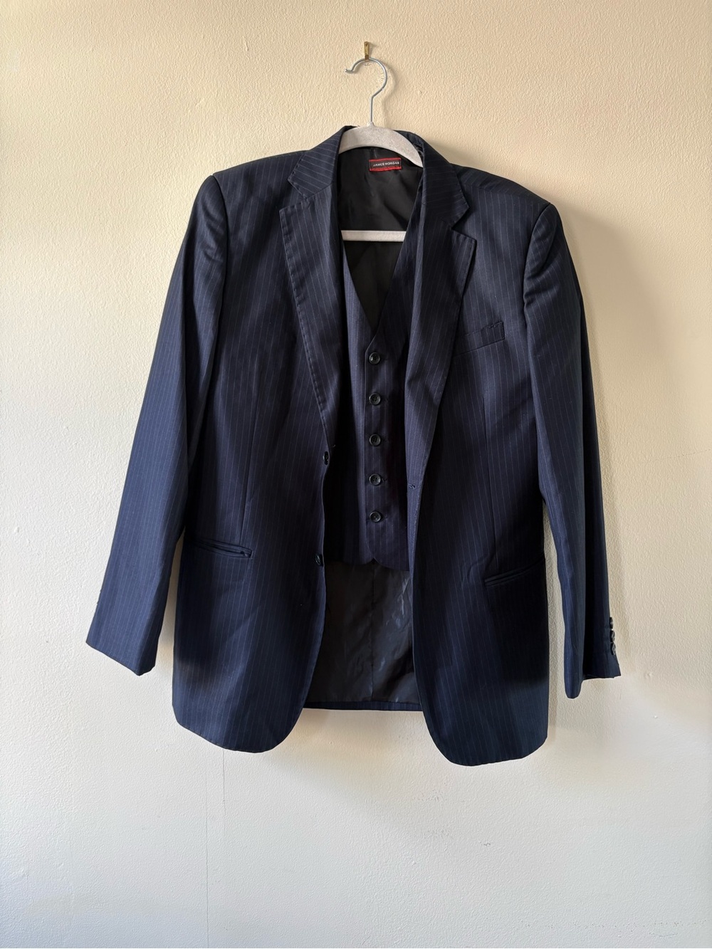 James Morgan Boys Navy Pinstripe Blazer & Vest/Waistcoat Set